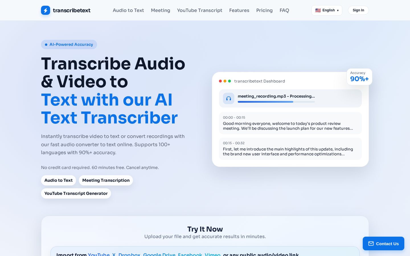 TranscribeText Homepage