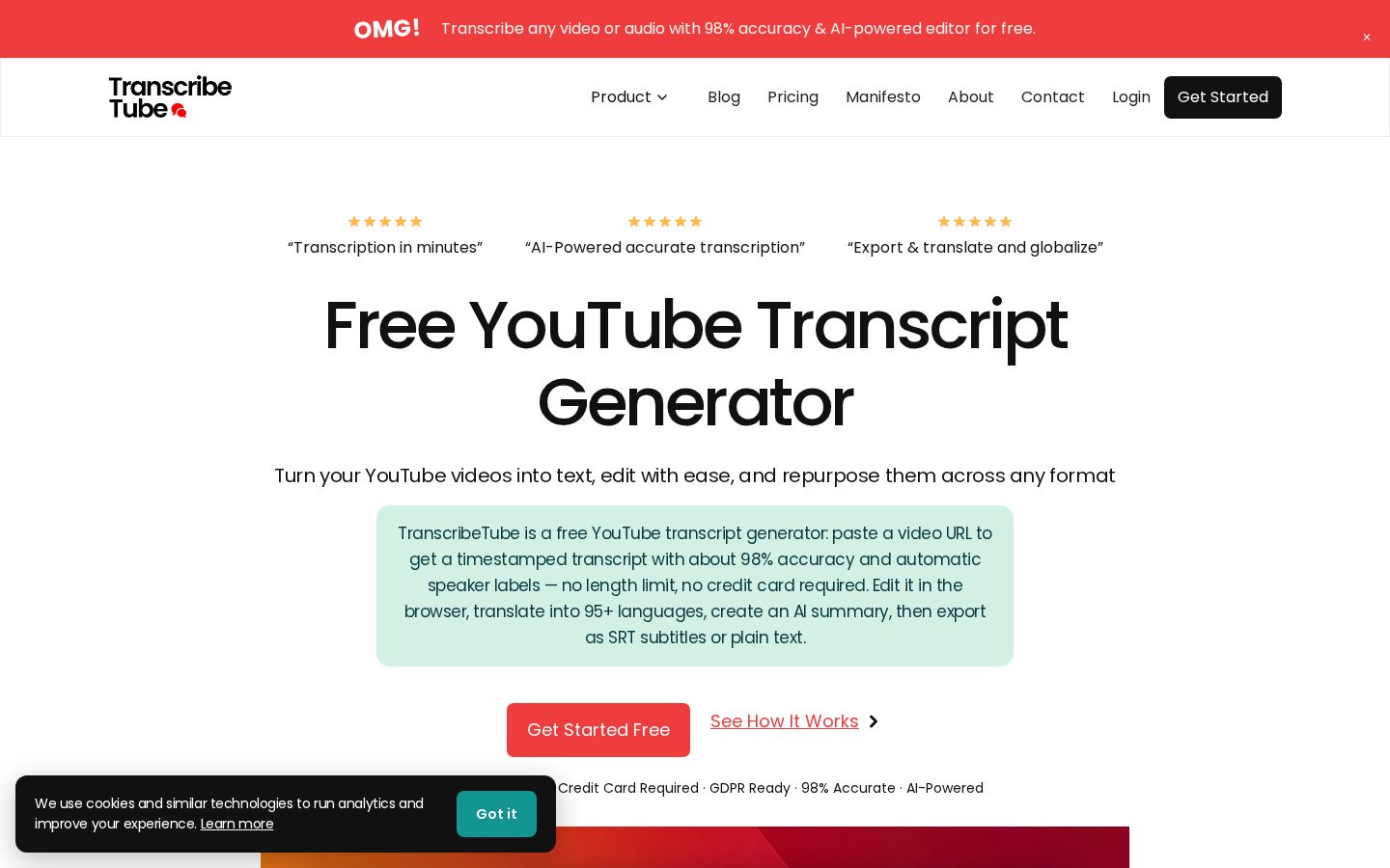 TranscribeTube Homepage
