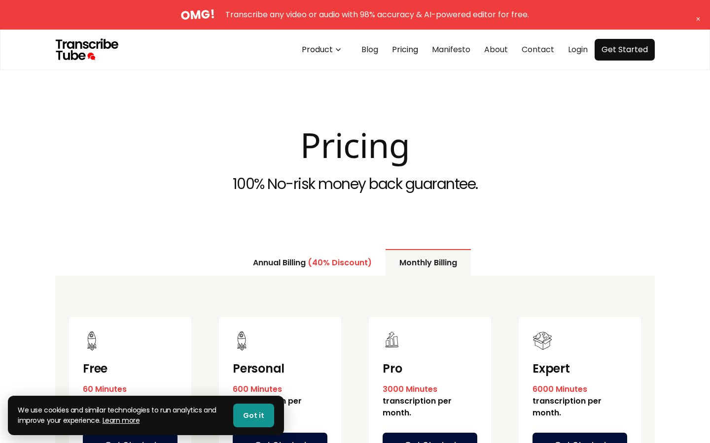 TranscribeTube Pricing