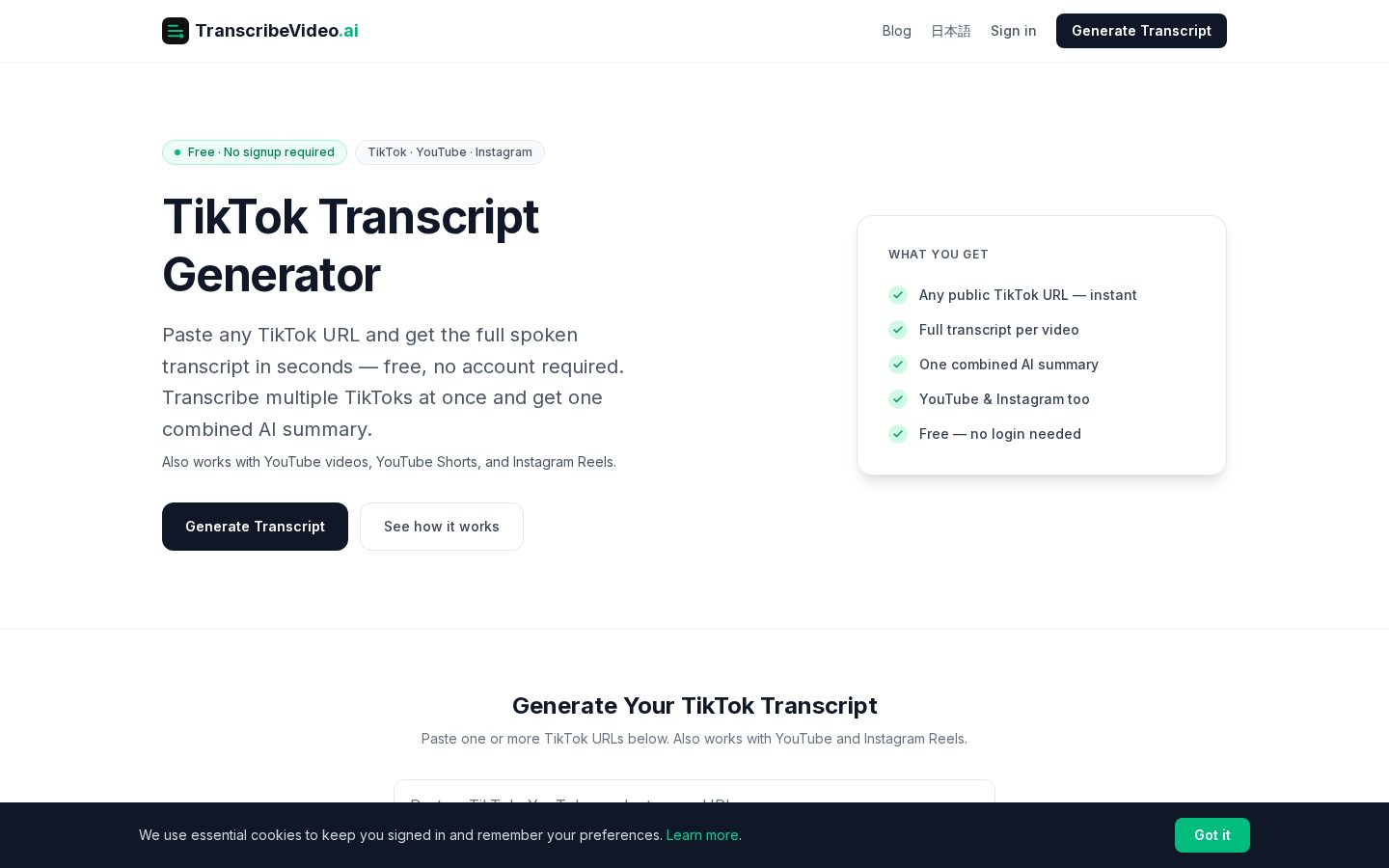 TranscribeVideo.ai Homepage