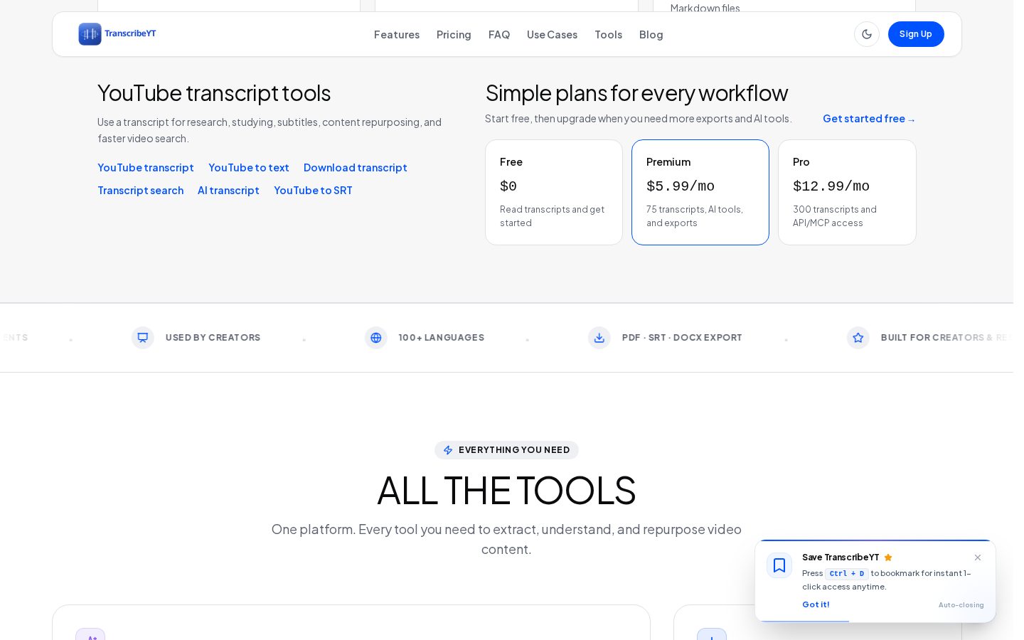 TranscribeYT Pricing