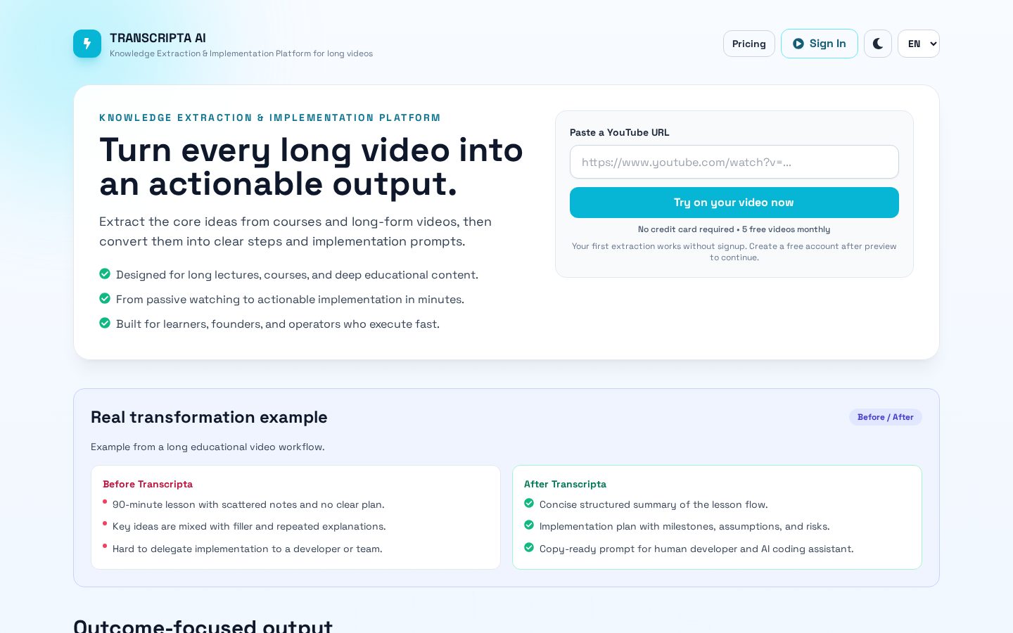 Transcripta AI Homepage
