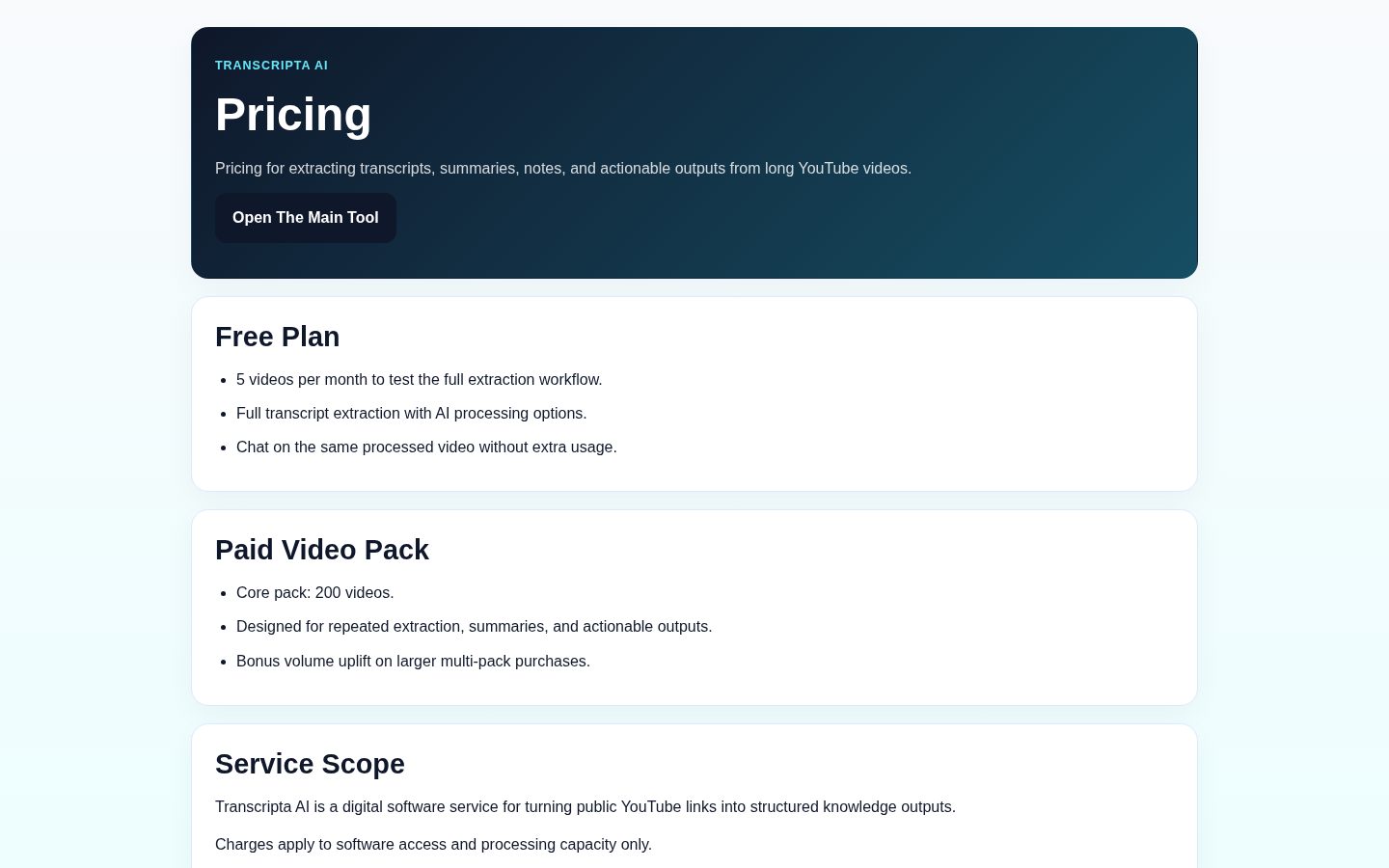 Transcripta AI Pricing