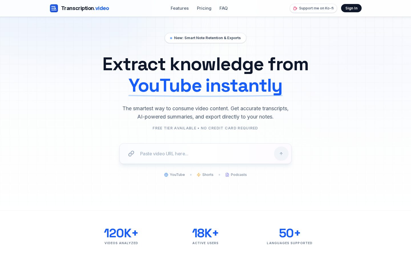 Transcription.video Homepage