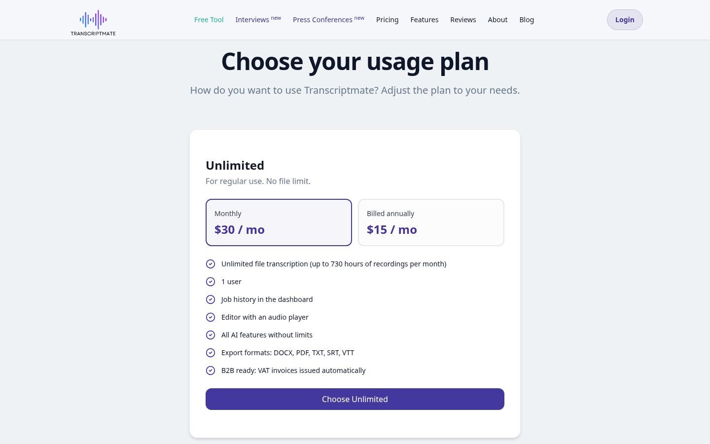 TranscriptMate Pricing
