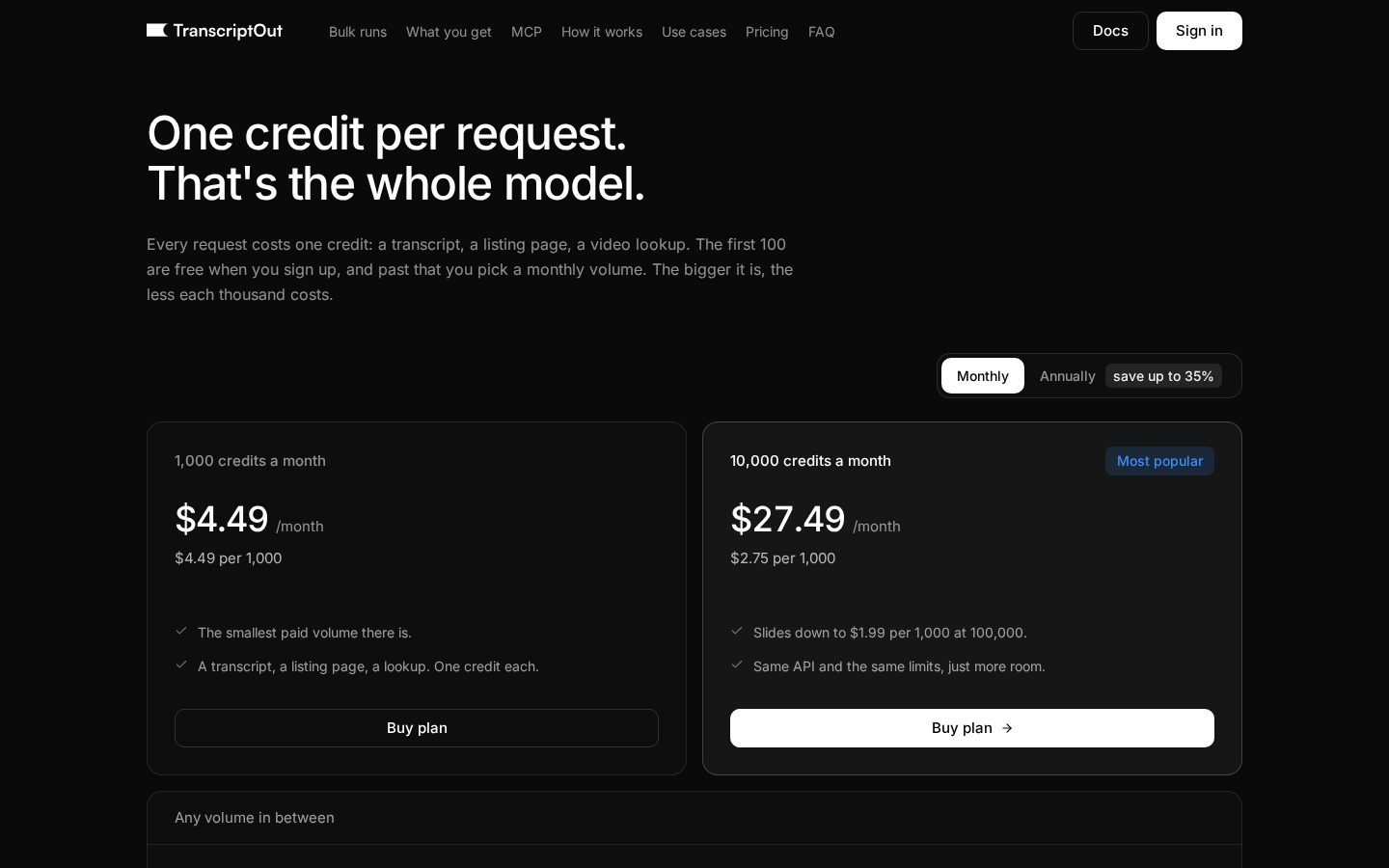 TranscriptOut Pricing