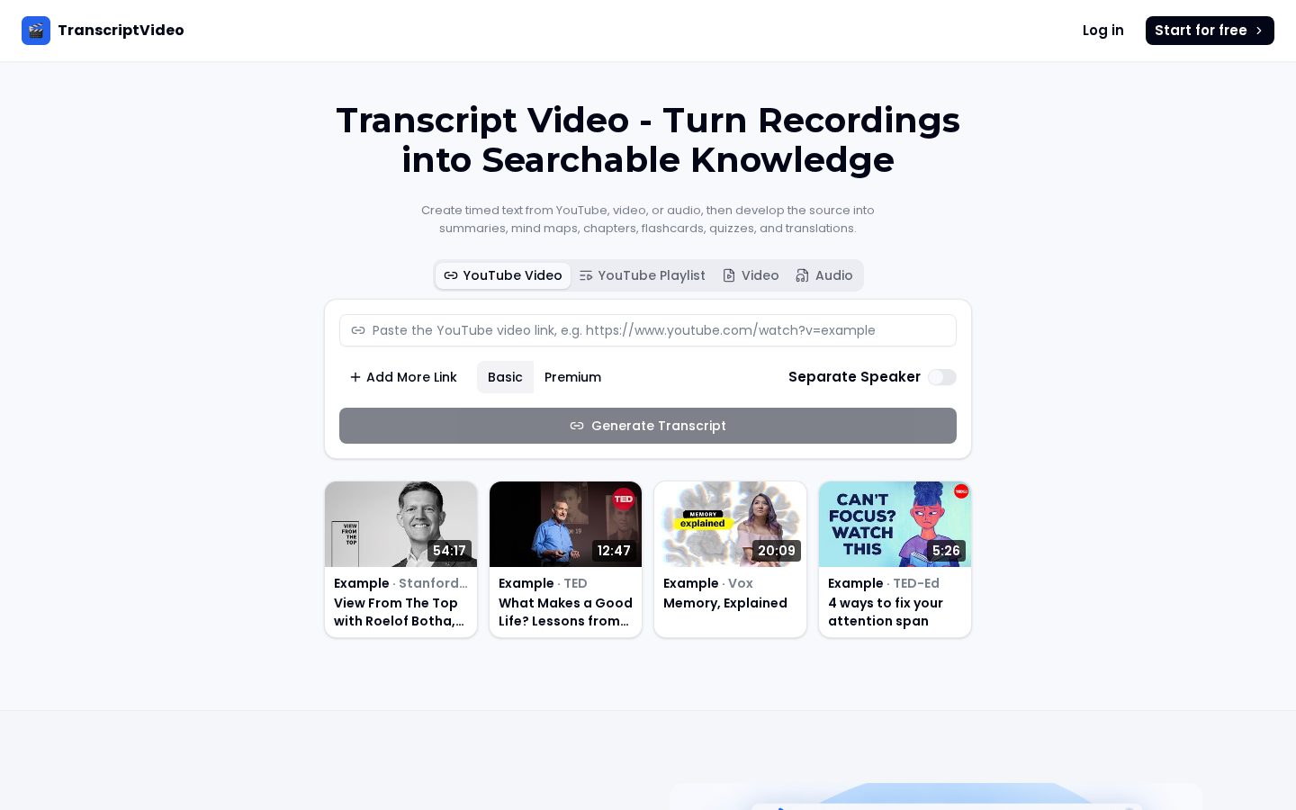 TranscriptVideo Homepage