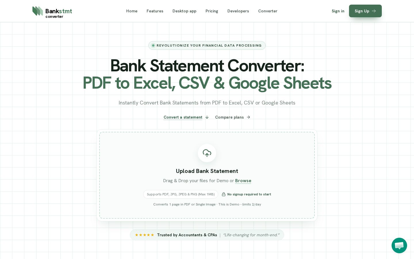 Transform PDFs to Excel, CSV & Google Sh Homepage
