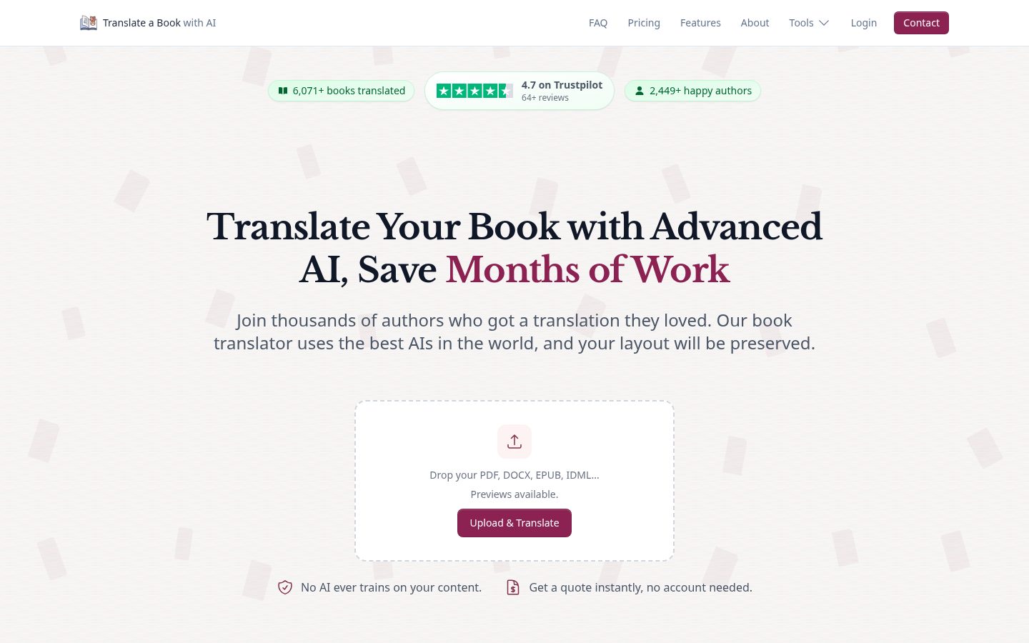 Translate a Book with AI Homepage