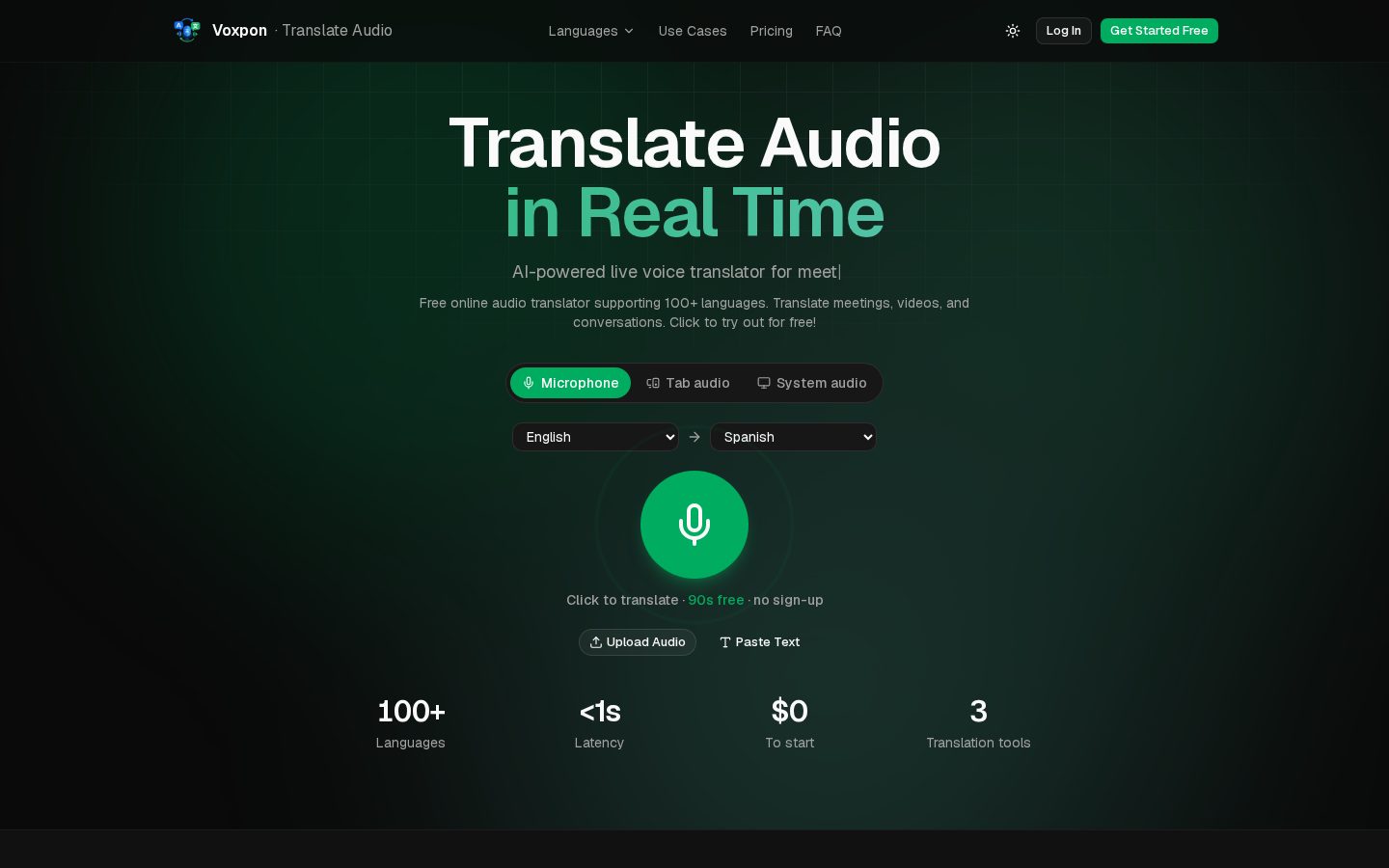 Translate Audio Homepage
