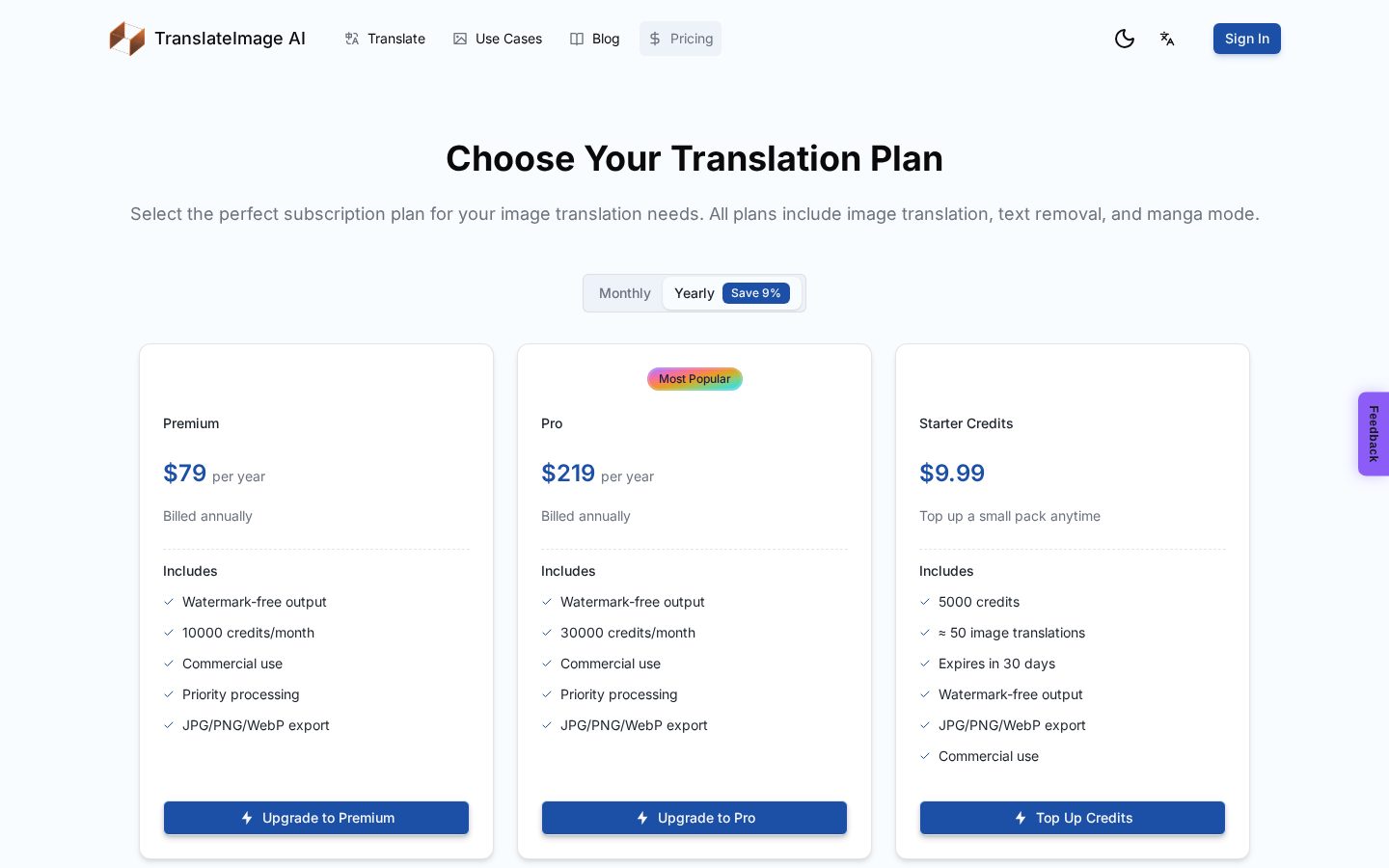 TranslateImage AI Pricing