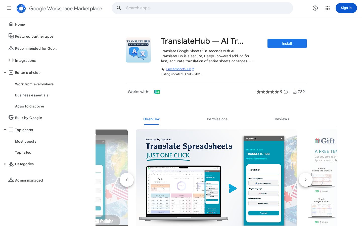 Translator for Google Sheets Homepage