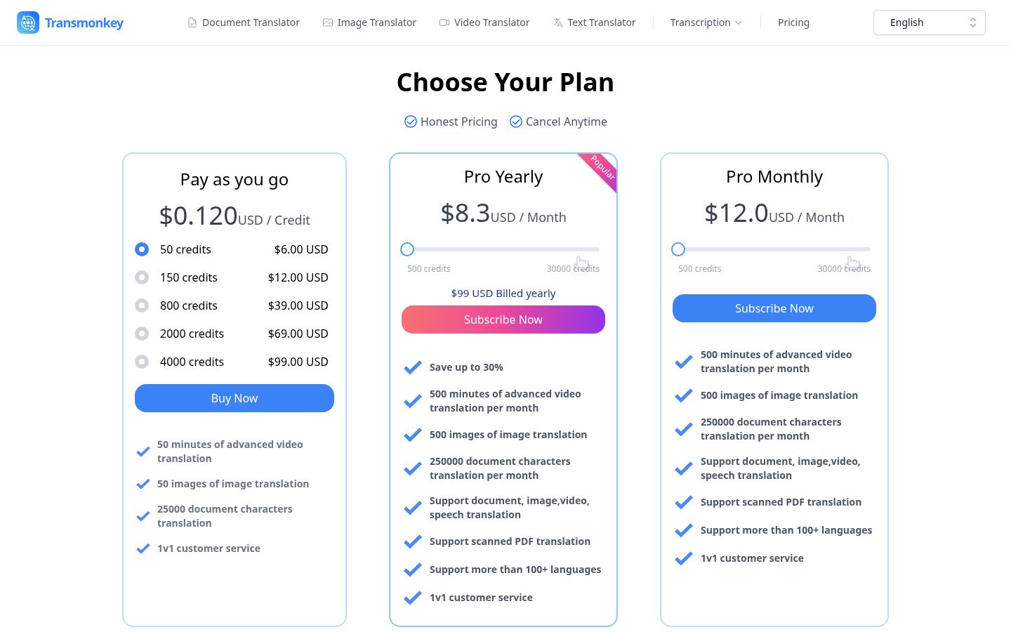 Transmonkey Pricing