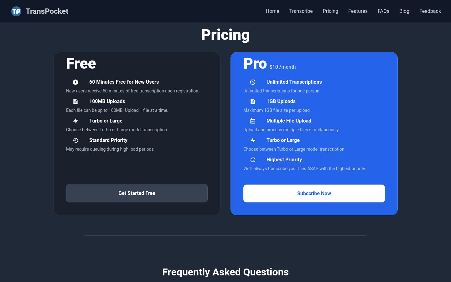 Transpocket Pricing