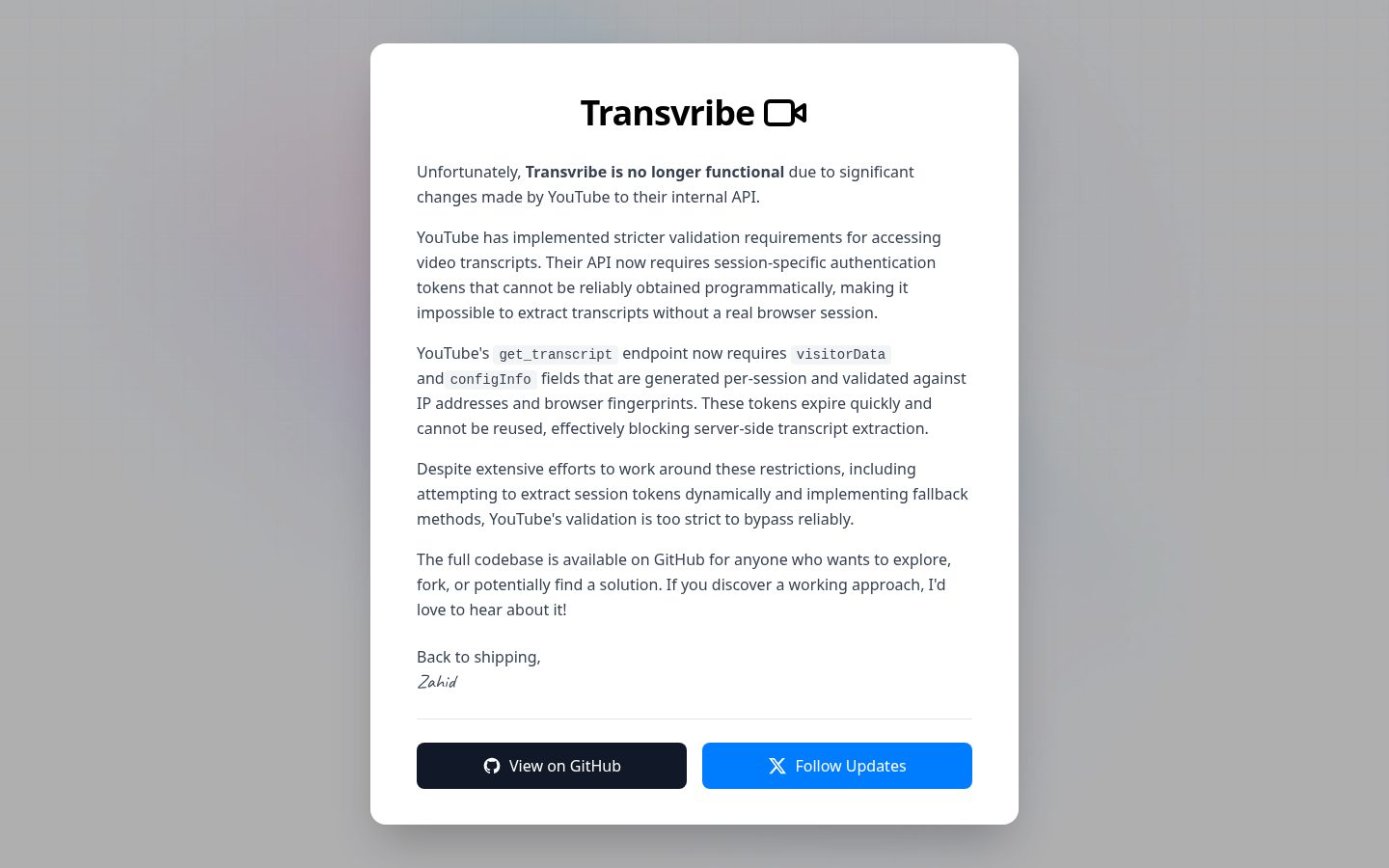 Transvribe Homepage