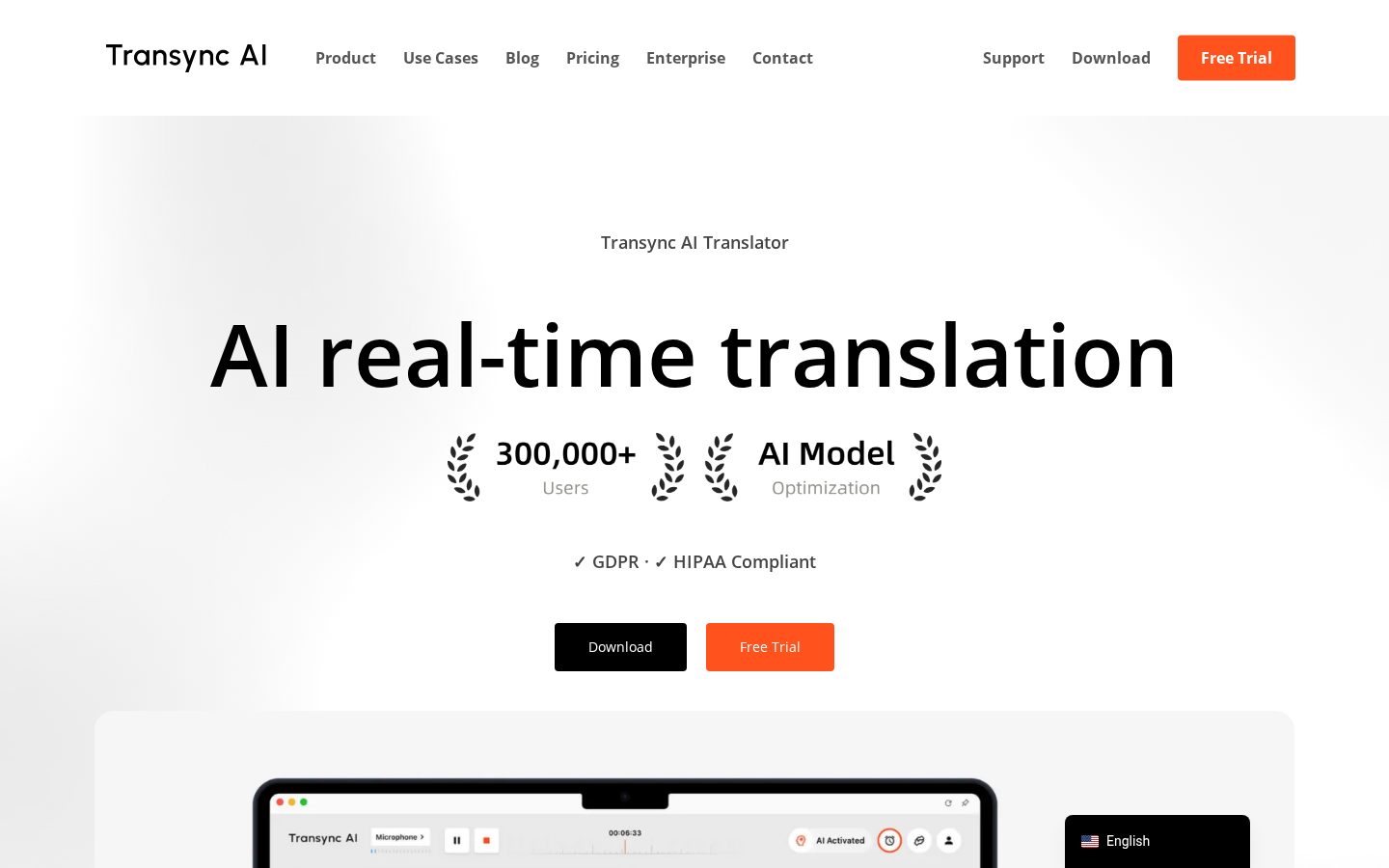 Transync AI Homepage