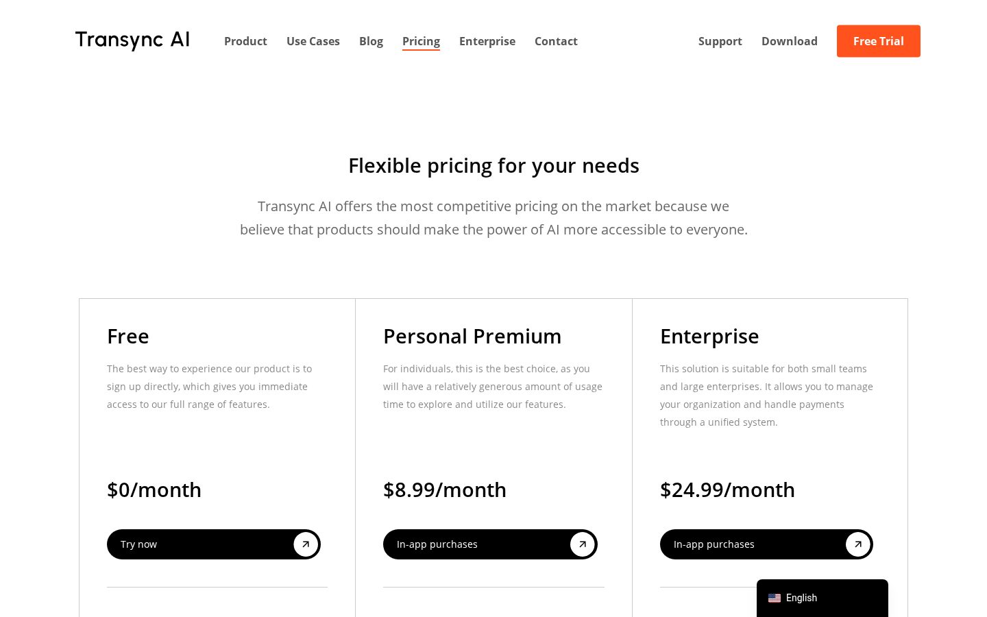 Transync AI Pricing