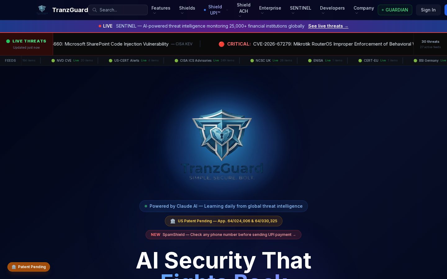 TranzGuard Shield Homepage