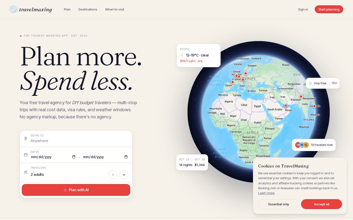 TravelMaxing Homepage