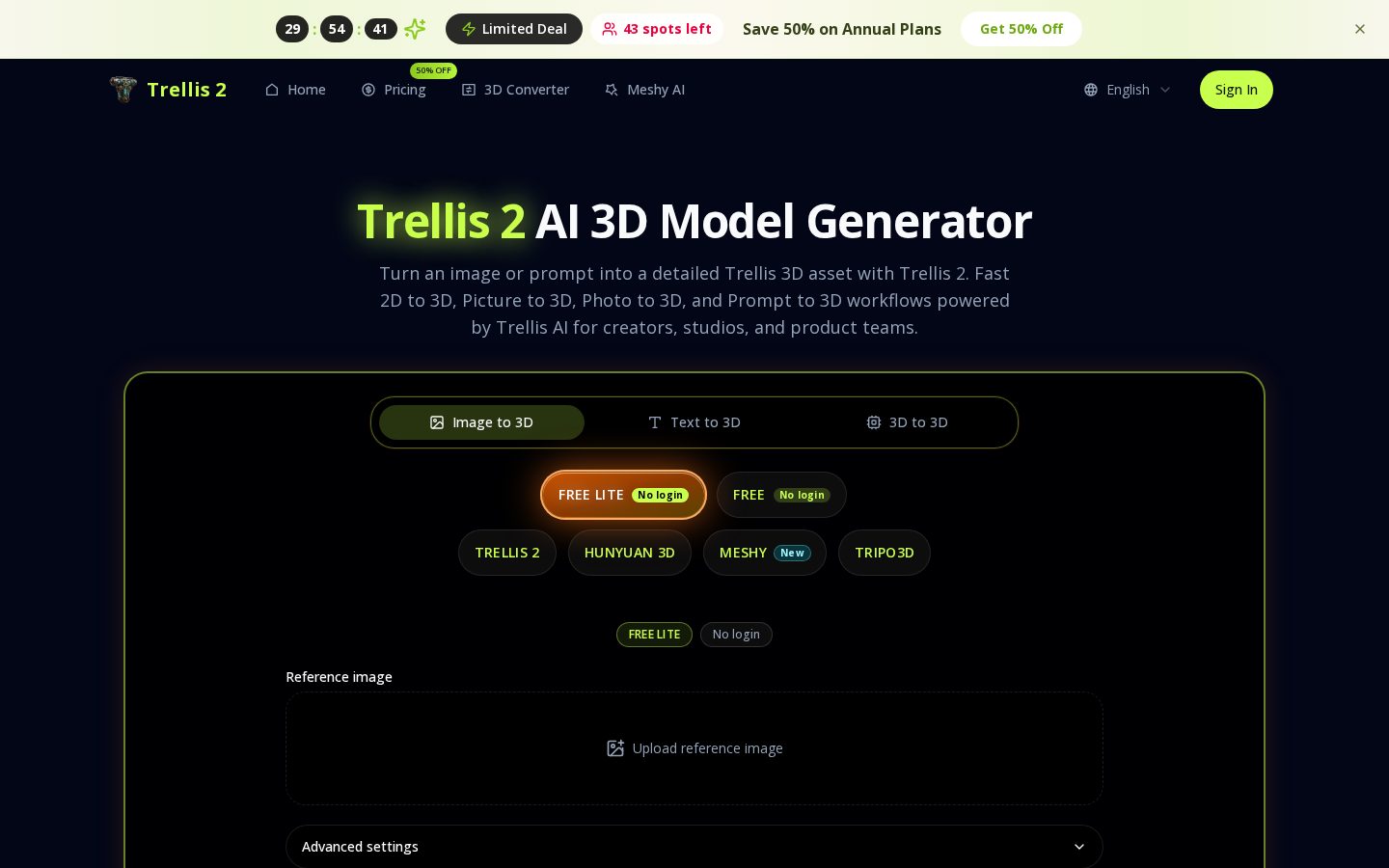 Trellis 2 AI 3D Generator Homepage