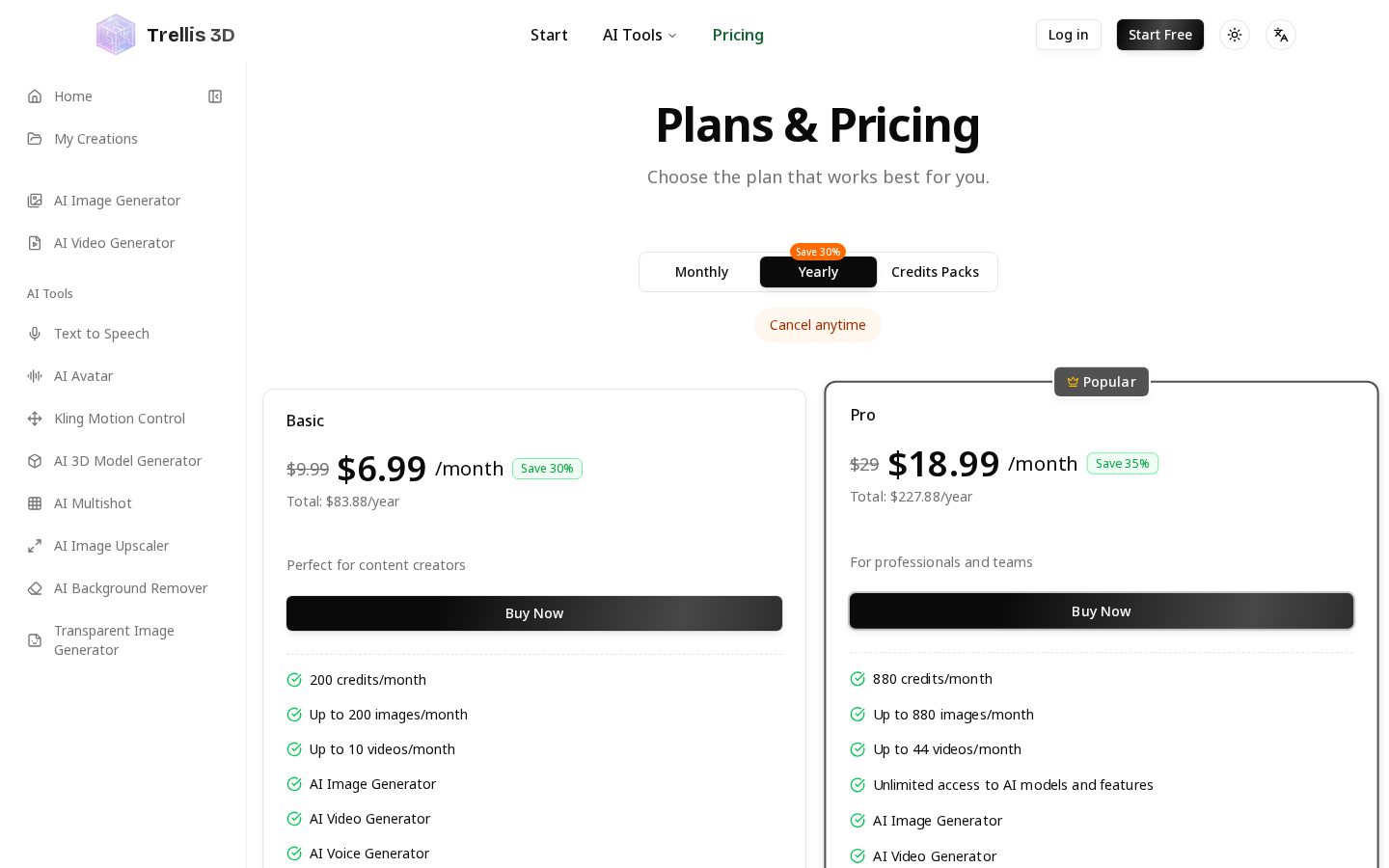 Trellis 3D Pricing