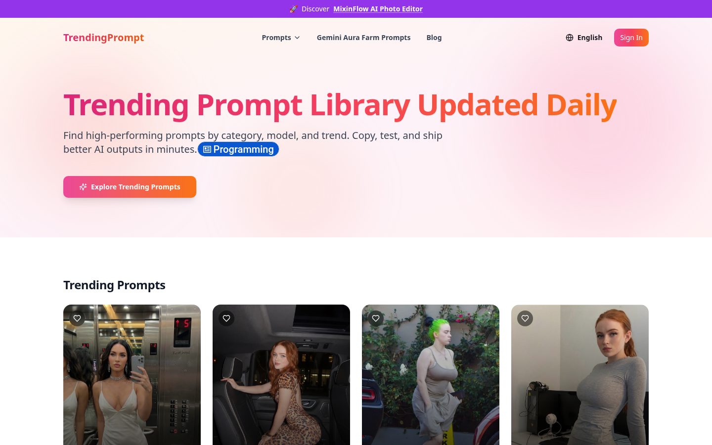 Trending AI Prompts Homepage