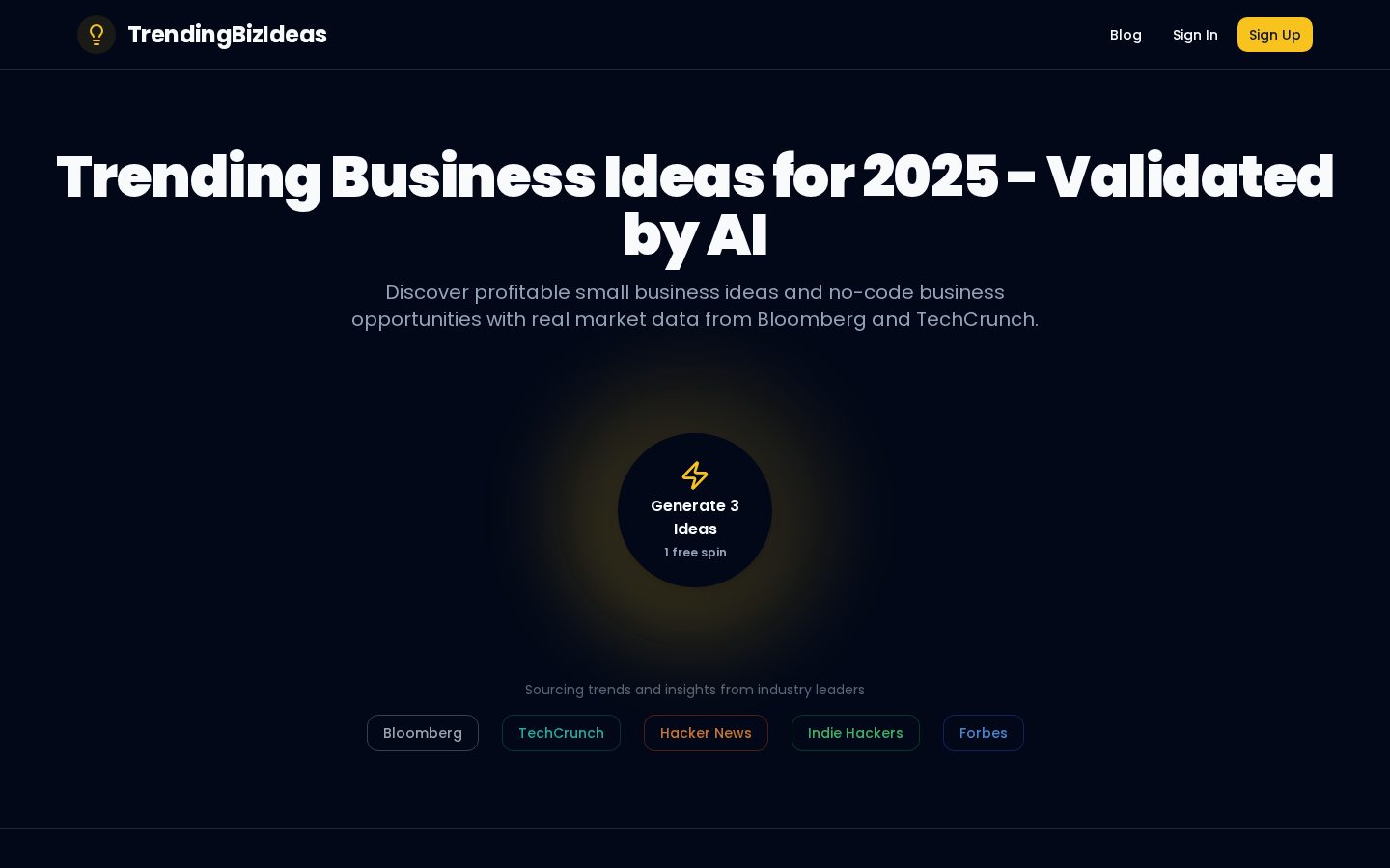 TrendingBizIdeas Homepage