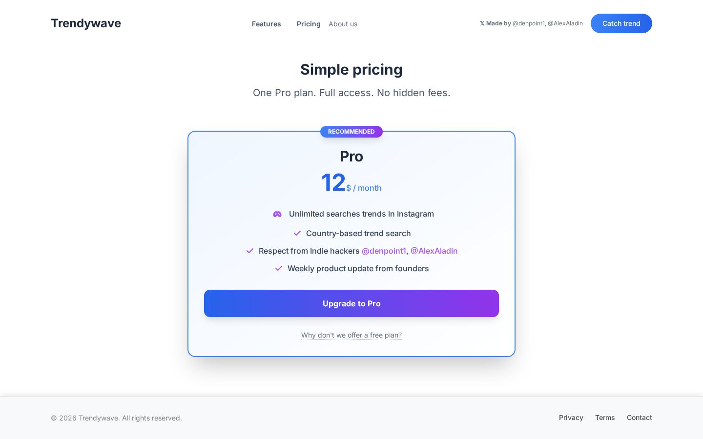 TrendyEvents Pricing