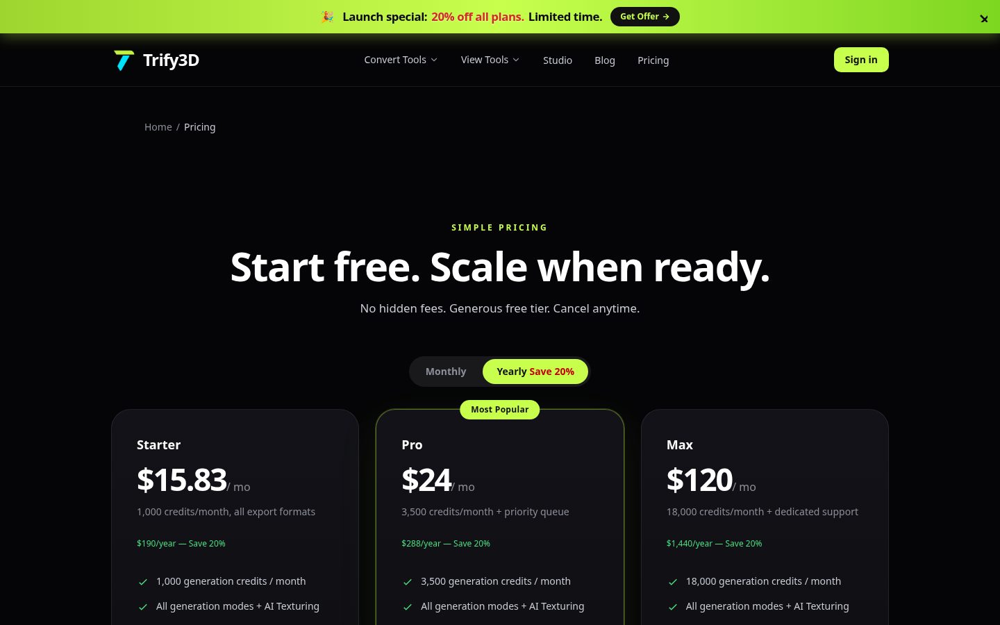Trify3D Pricing