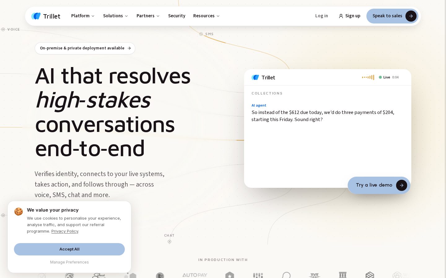 Trillet AI Homepage