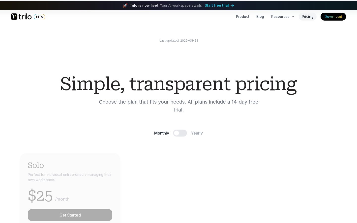 Trilo Pricing