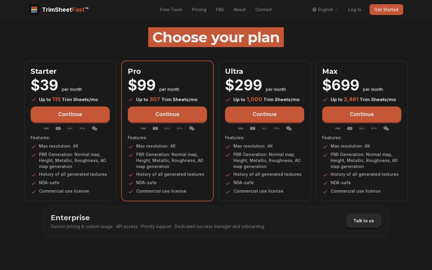 TrimSheetFast Pricing