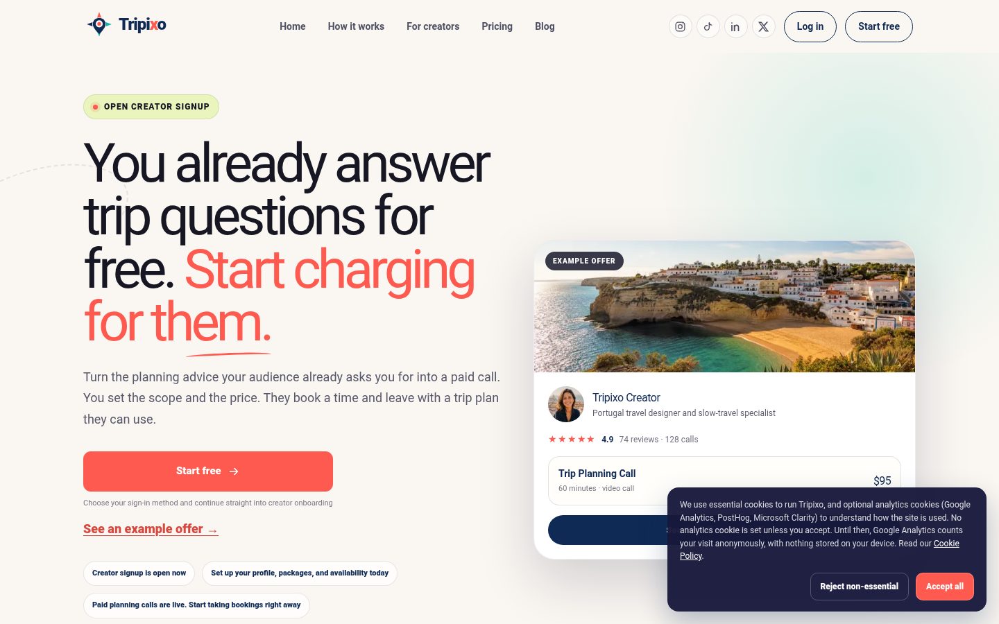 Tripixo Homepage