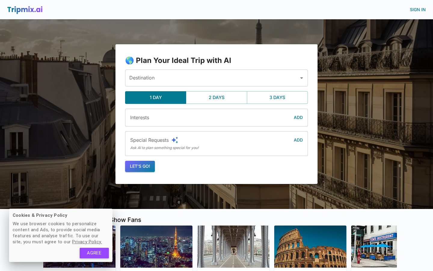 Tripmix.ai Homepage