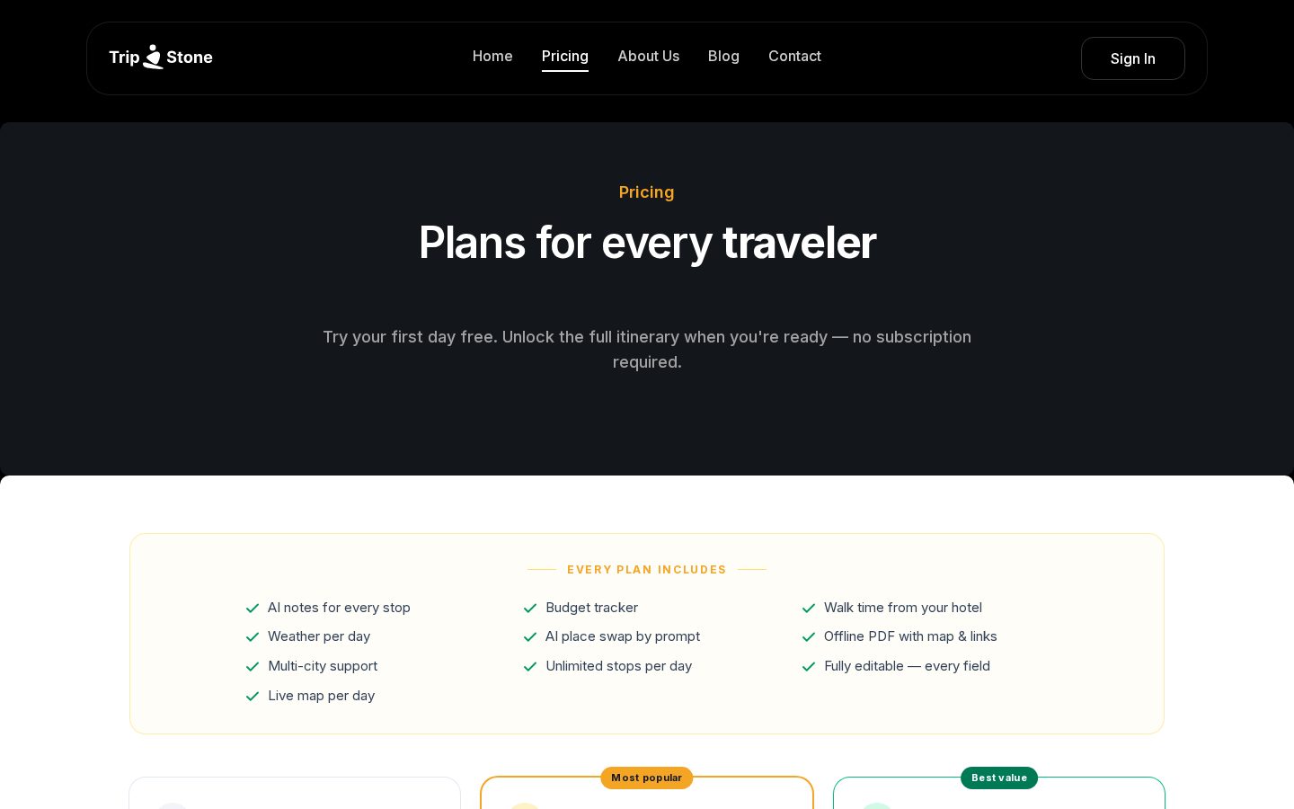TripStone Pricing