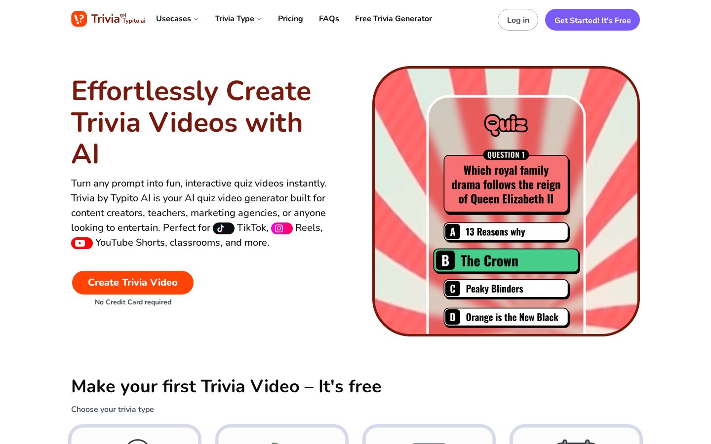 Trivia by Typito AI Homepage
