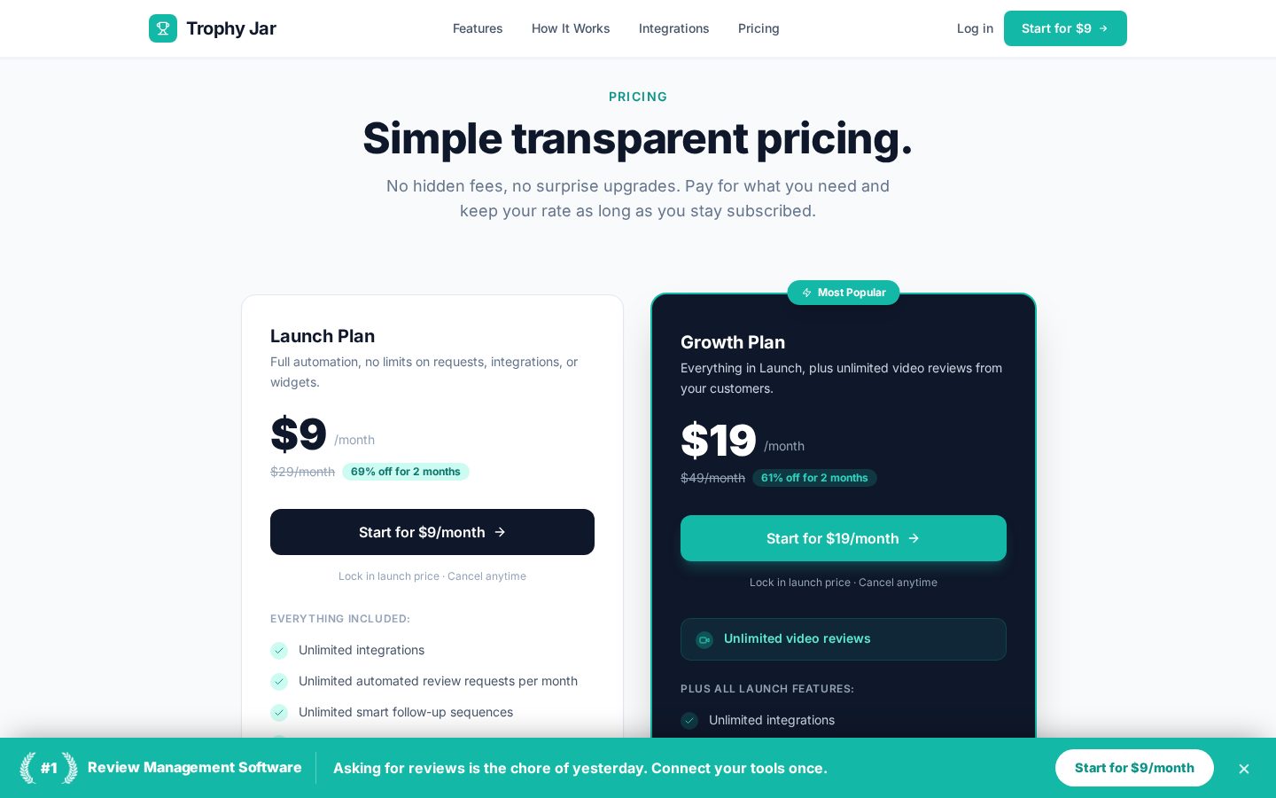 Trophy Jar Pricing