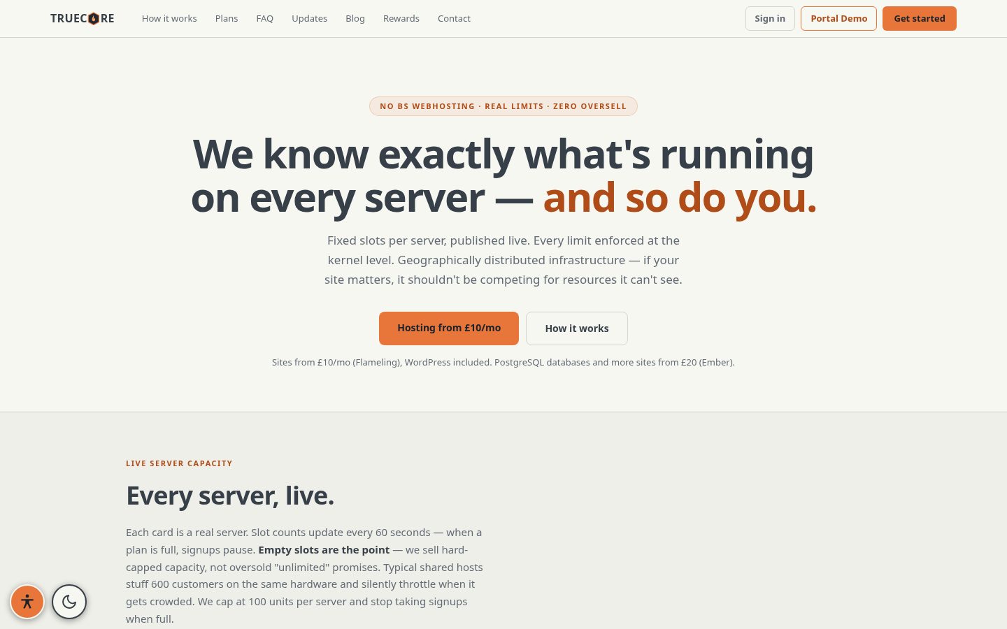 TrueCore Hosting Homepage