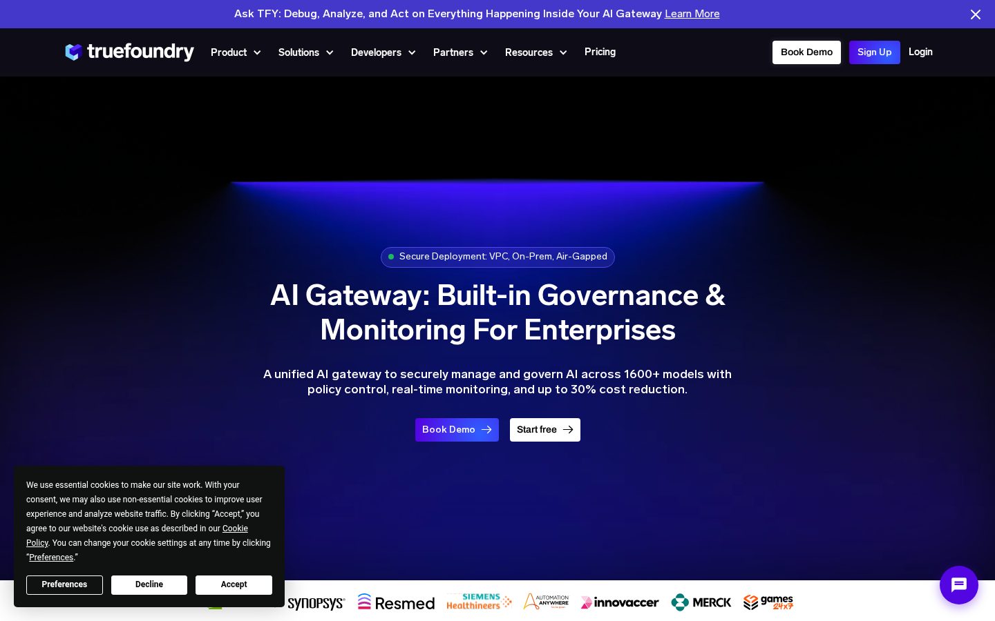 TrueFoundry AI Gateway Homepage