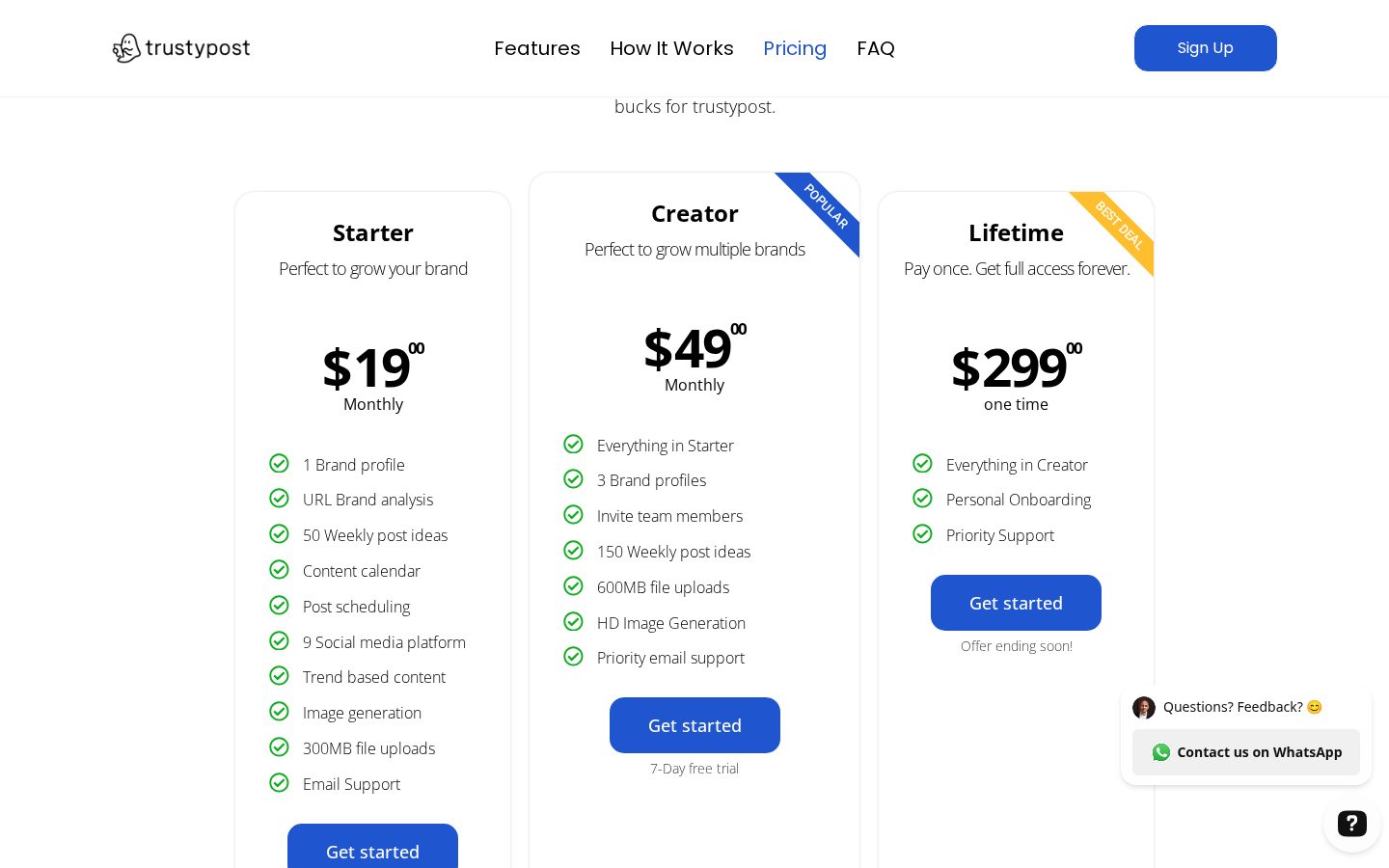 TrustyPost AI Pricing