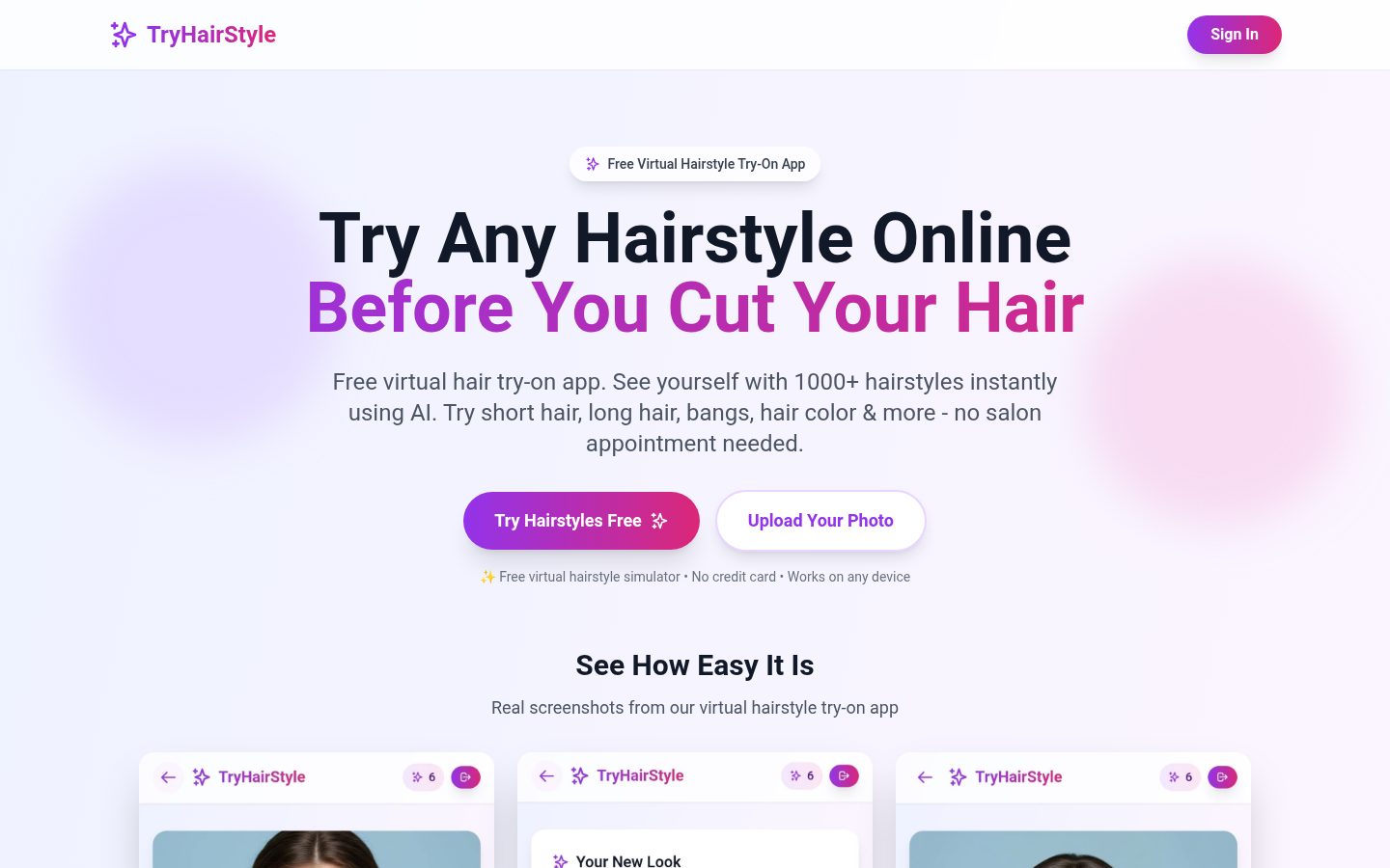 Try Hairstyle App Homepage