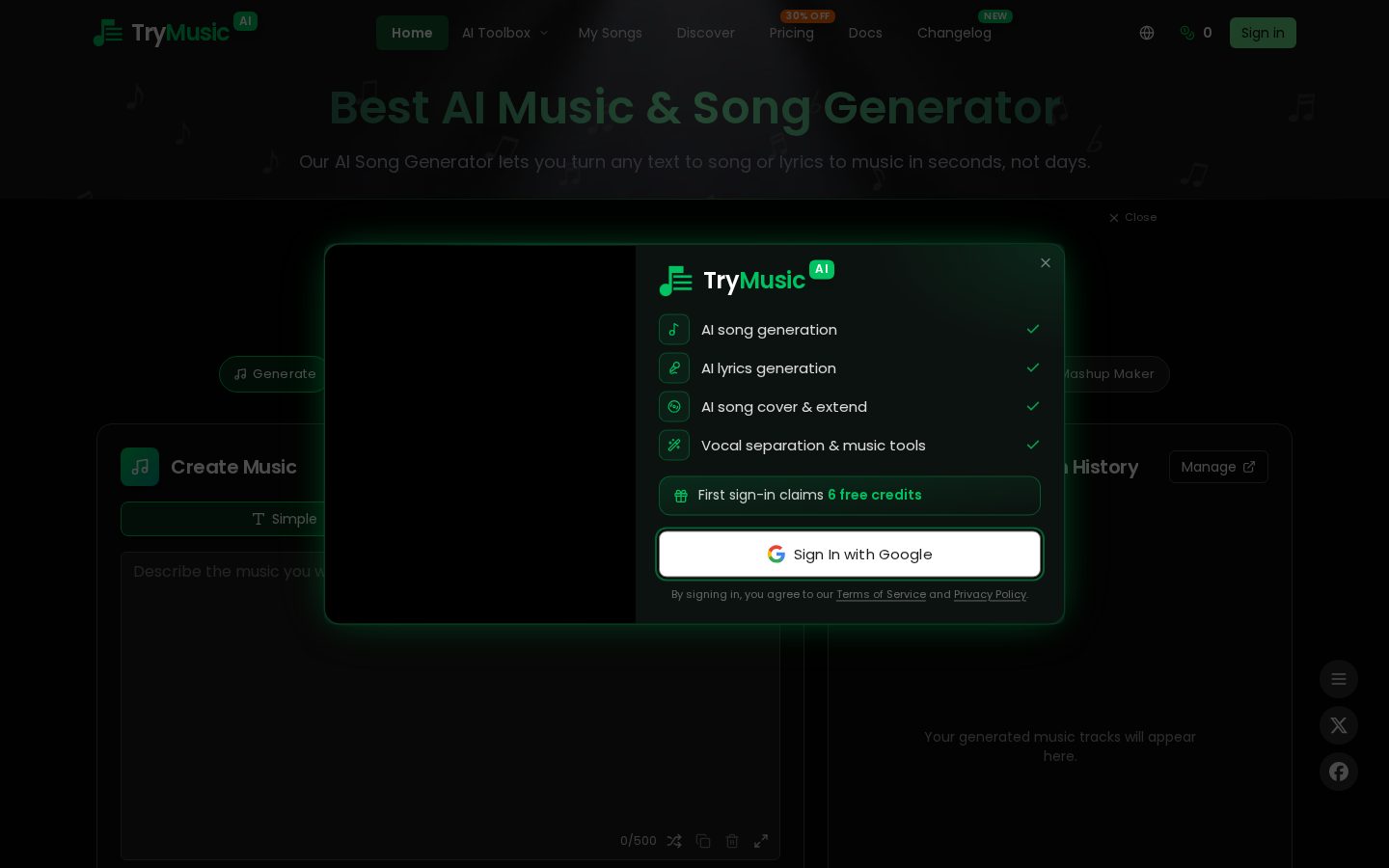 Trymusic AI Homepage