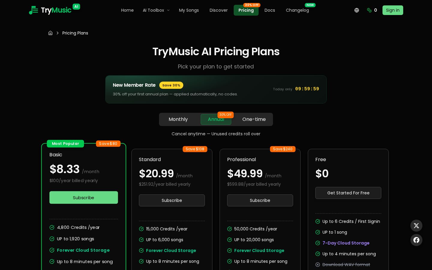 Trymusic AI Pricing