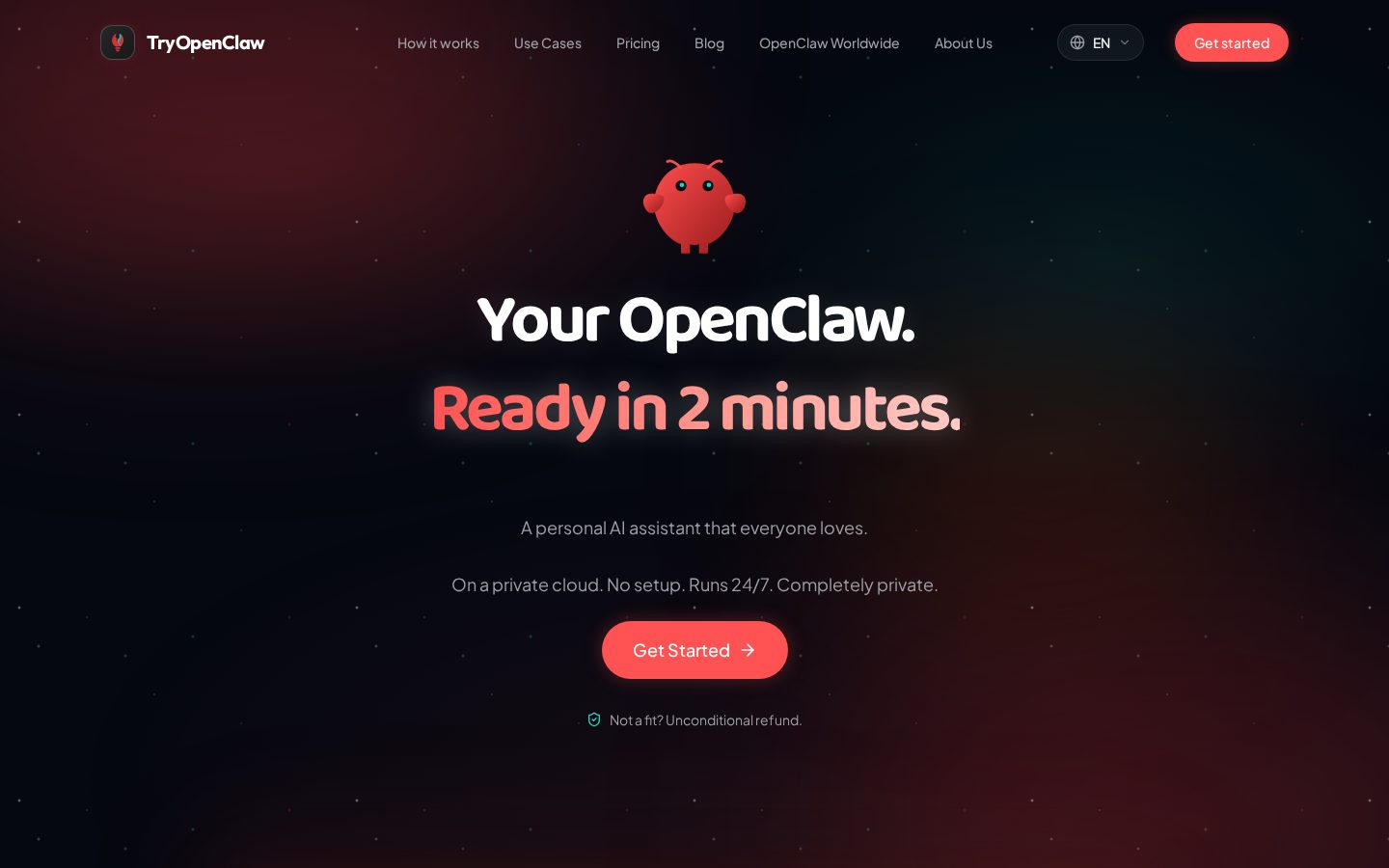 TryOpenClaw Homepage