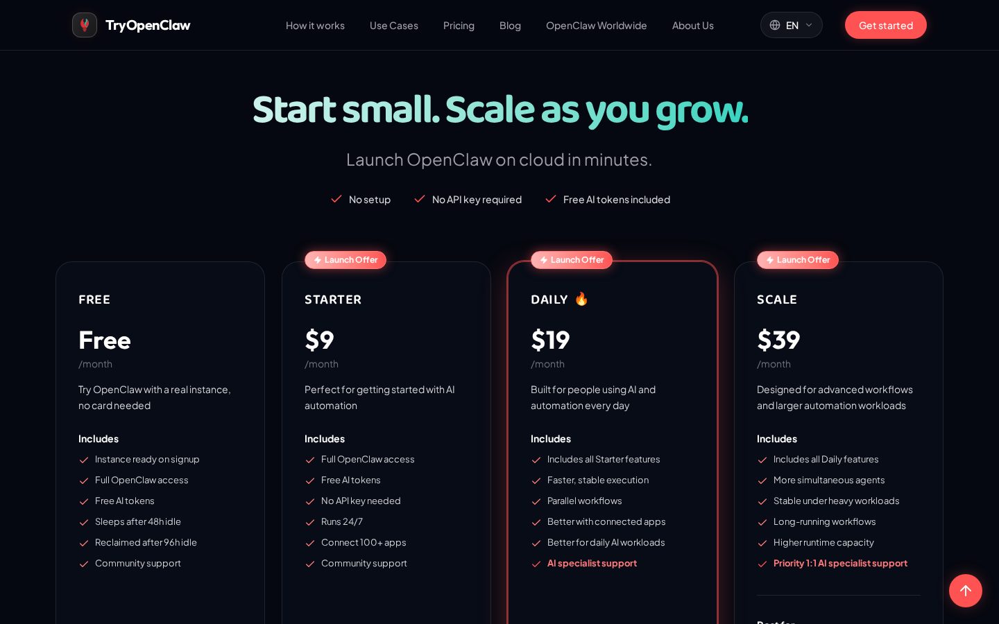 TryOpenClaw Pricing