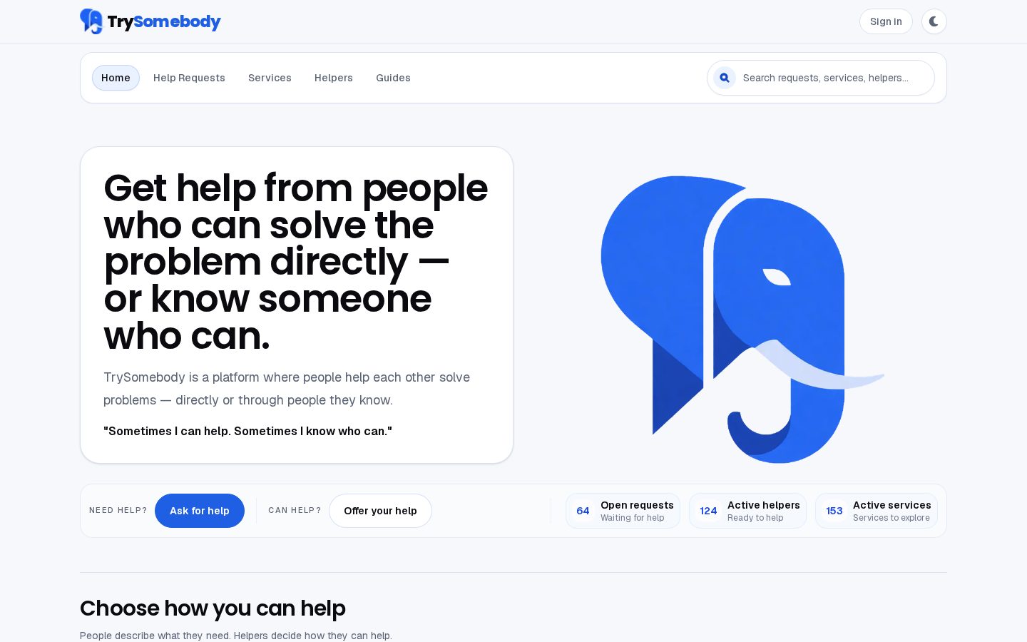 TrySomebody Homepage