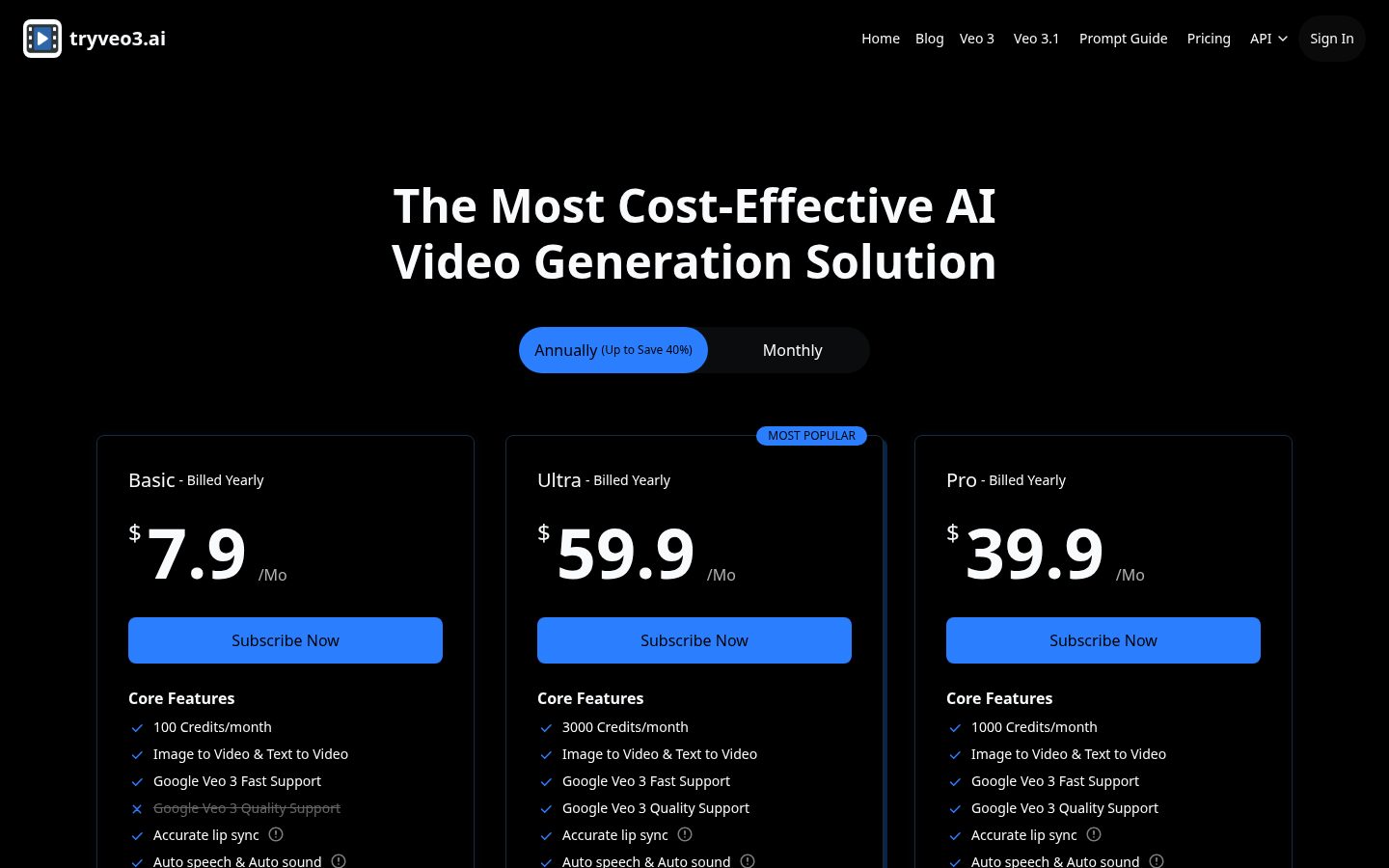 TryVeo3 AI Pricing