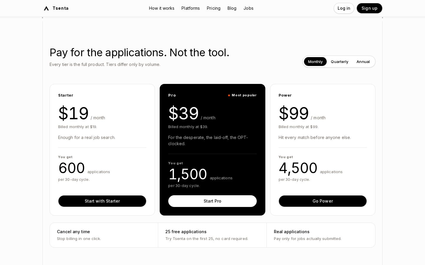 Tsenta Pricing