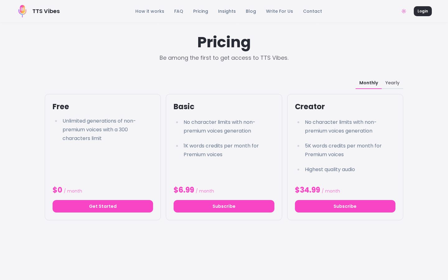 TTS Vibes Pricing