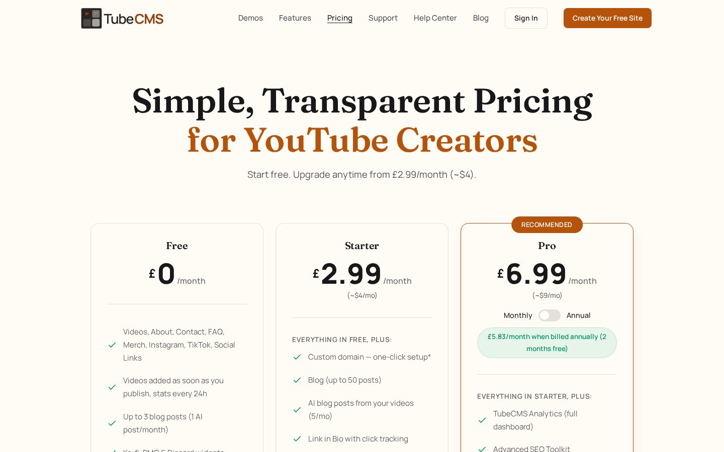 TubeCMS Pricing